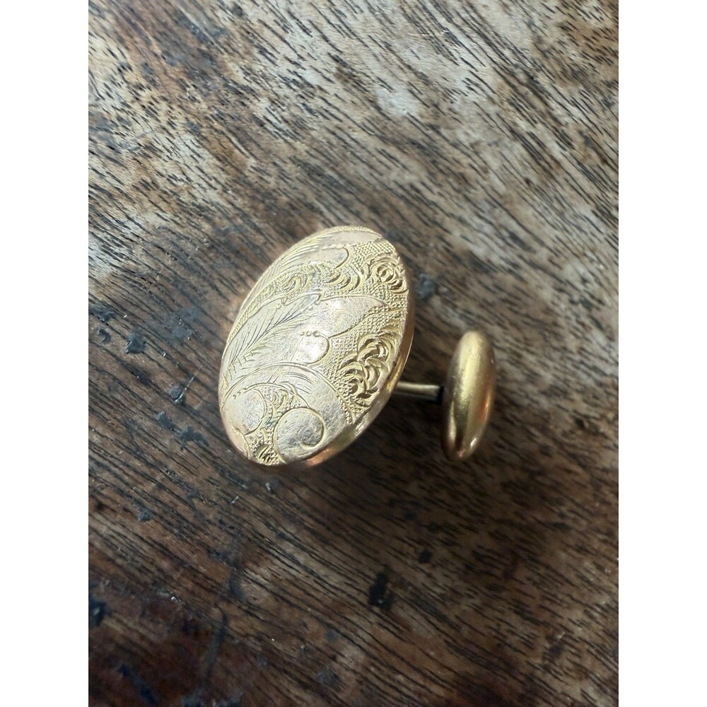 Antique Gold Filled Oval Cufflink With Floral Etched Engraving